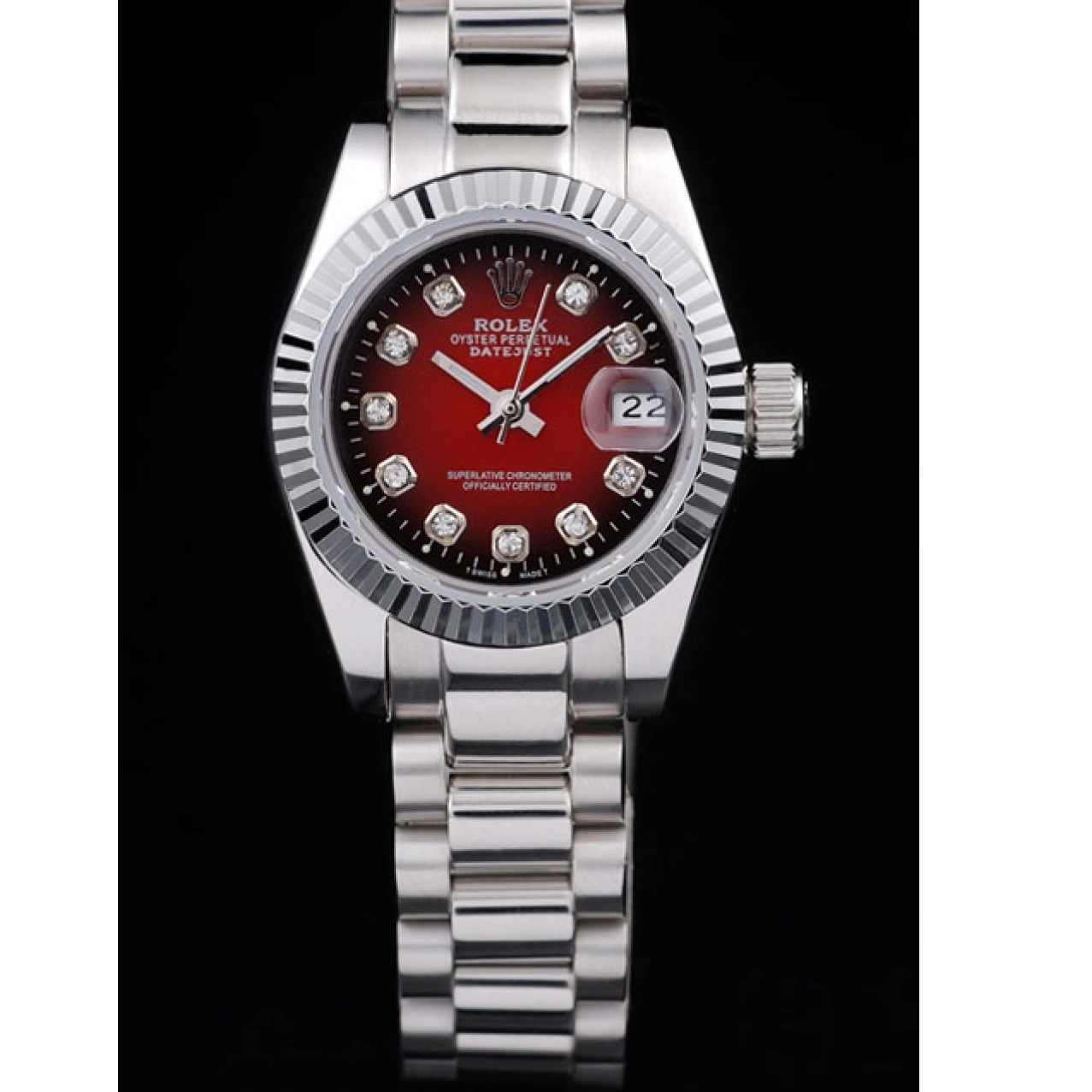 MiroTime 1015 Rolex Datejust Polished Stainless Steel Two Tone Red Dial